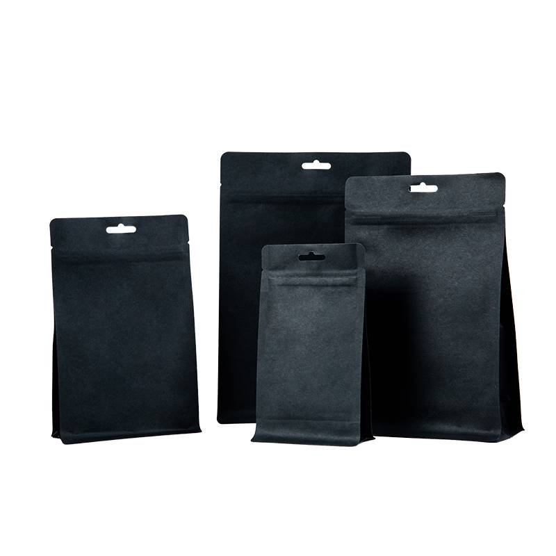 Matte Black Bag Ziplock Valve Kraft Paper Coffee Tea Bags