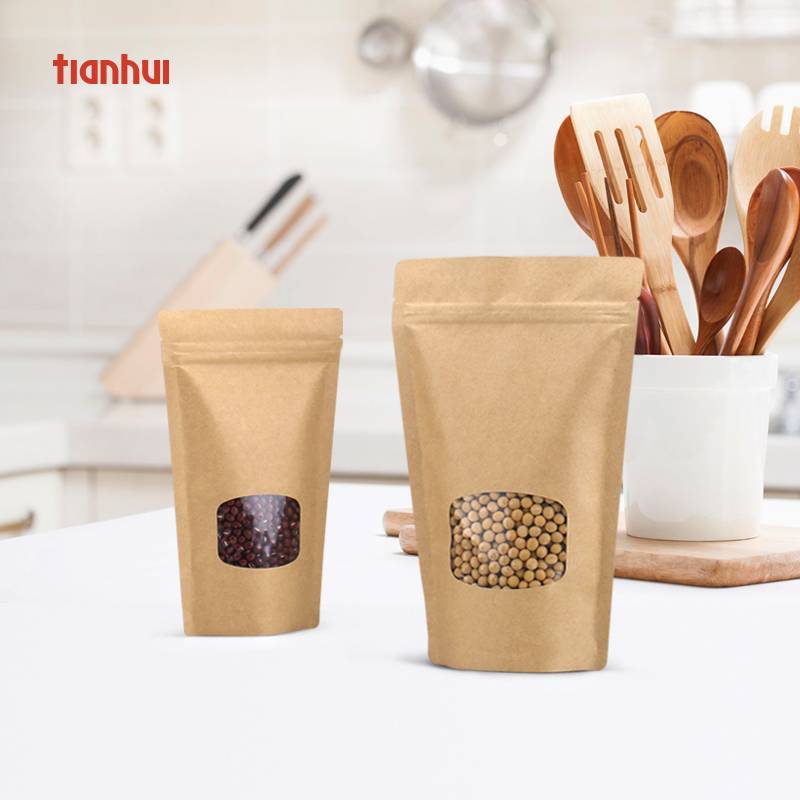 Biodegradable Stand Up Food Packaging Kraft Paper Pouch Bag With Window